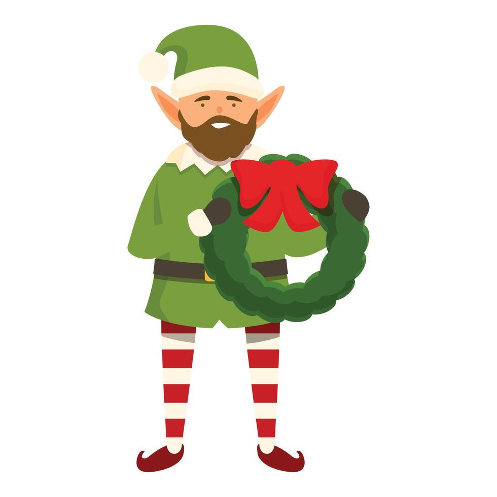 Elf make new door frame icon cartoon vector. Christmas holidays vector