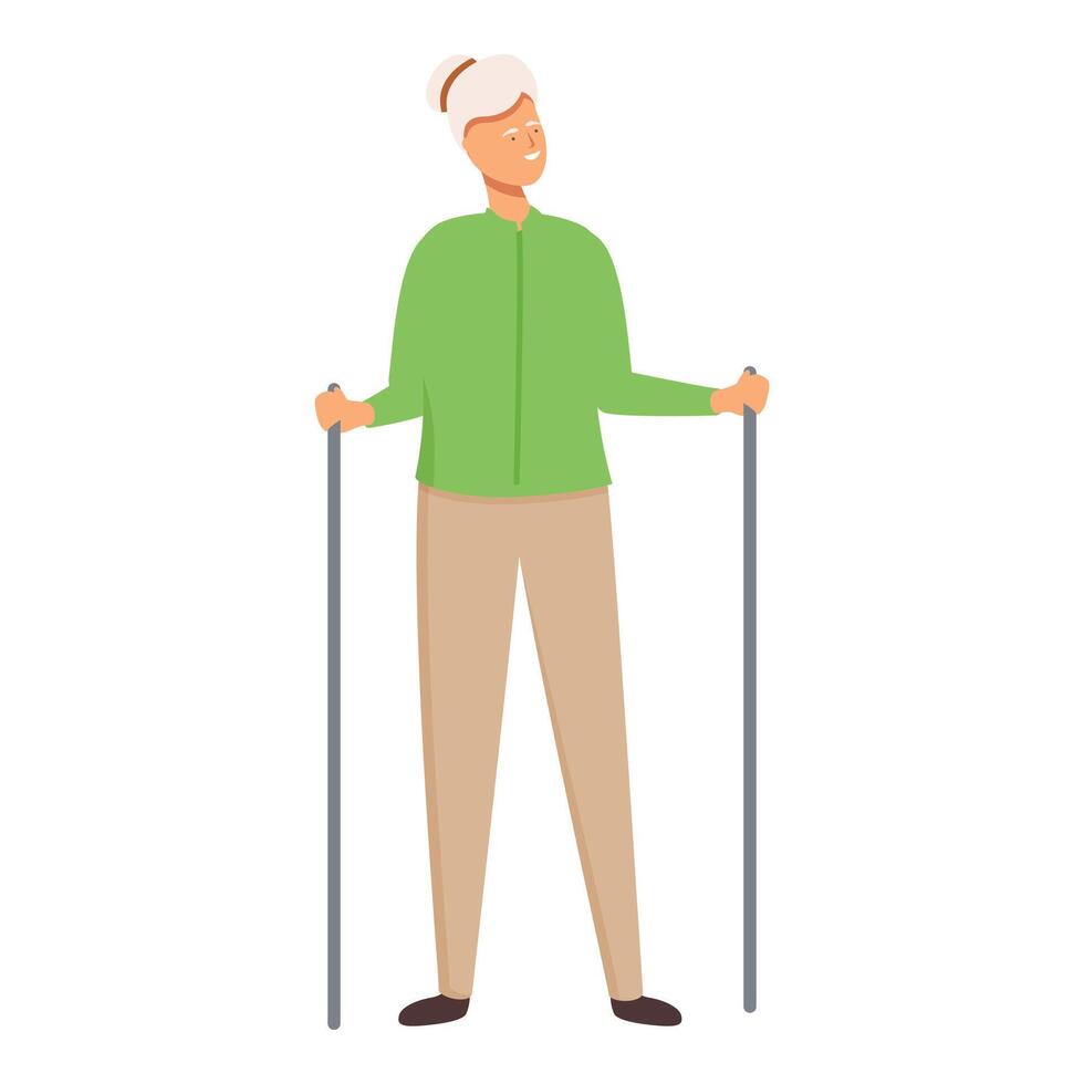 abuelita con caminando palos icono dibujos animados vector. nórdico caminando vector