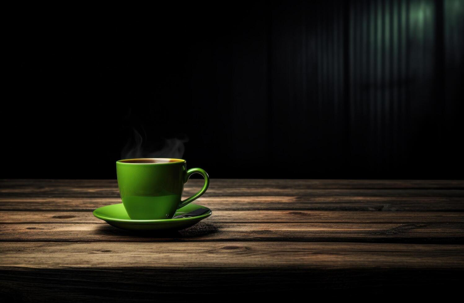 AI generated no logo, no text, empty cup of coffee on wooden table without text photo