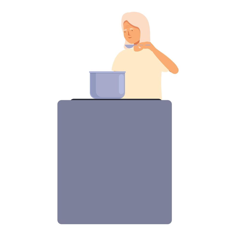 Female taste saucepan soup icon cartoon vector. Home cooking vector