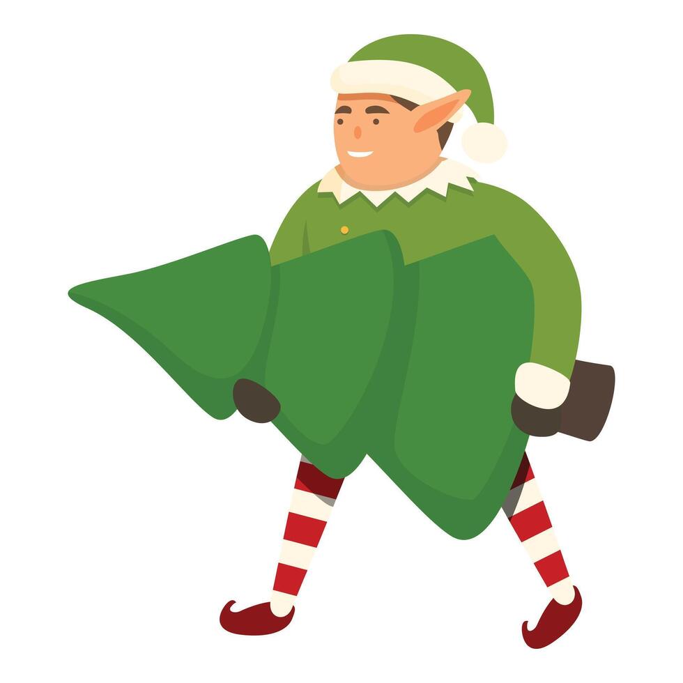 Elf take fir tree icon cartoon vector. Ready for Xmas party vector