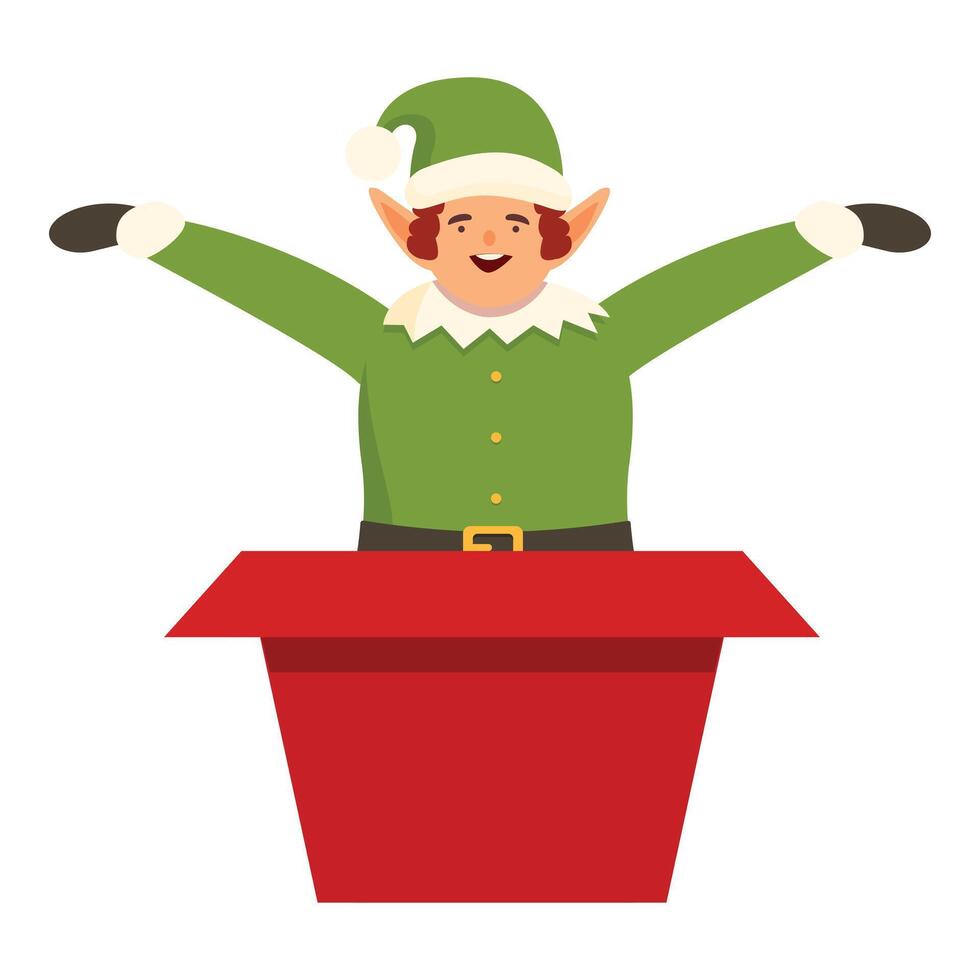 Elf exit from gift box icon cartoon vector. Christmas surprise vector