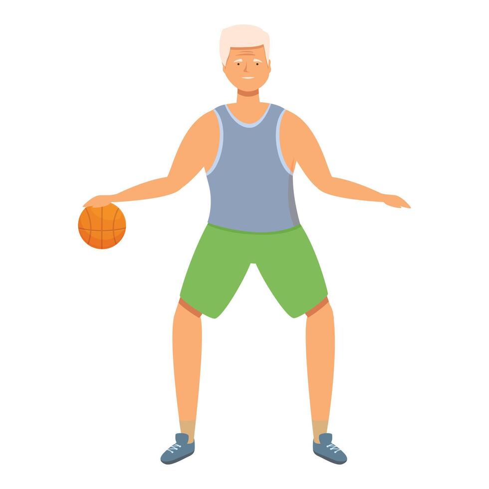 mayor hombre jugar baloncesto icono dibujos animados vector. deporte gimnasio vector