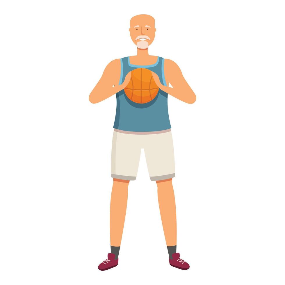 sonriente mayor atleta icono dibujos animados vector. baloncesto al aire libre jugar vector