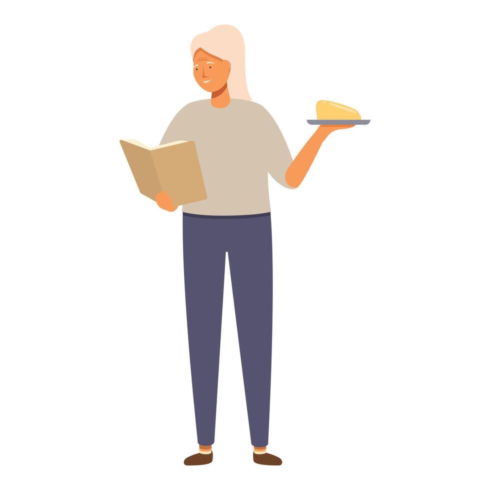 Senior lady read new receipt icon cartoon vector. Food cooking vector