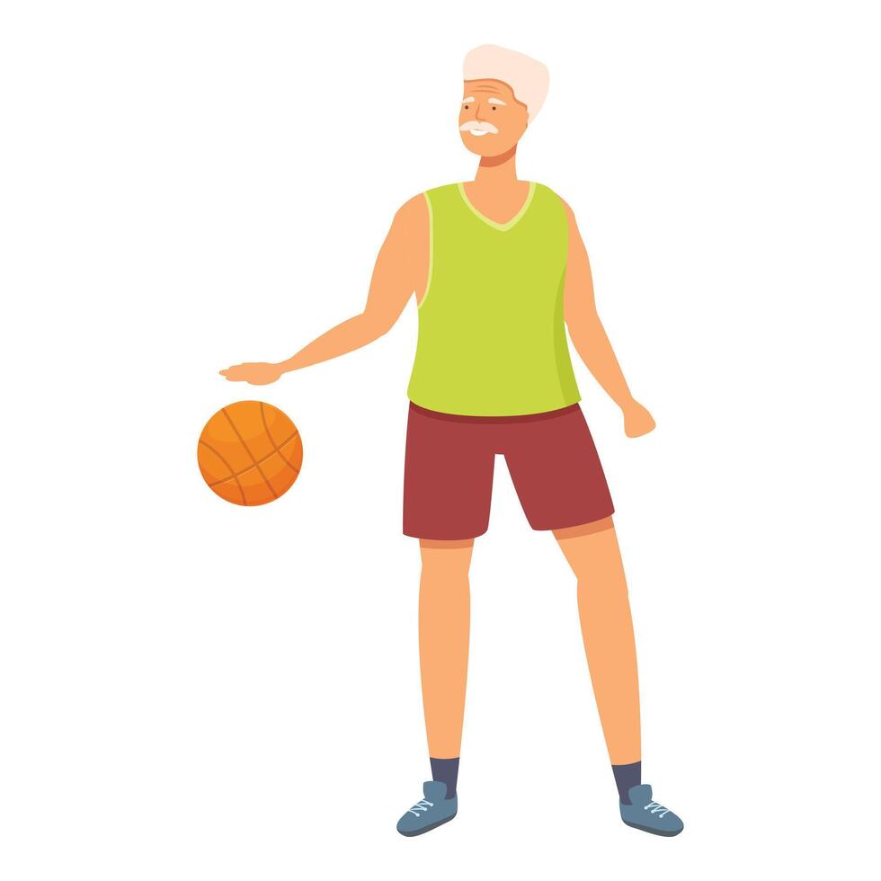 Happy grandpa basketball play icon cartoon vector. Adult fitness vector
