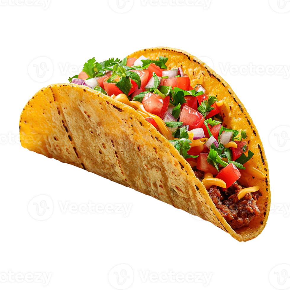 AI generated Mexican tacos with meat and vegetables isolated on transparent background png