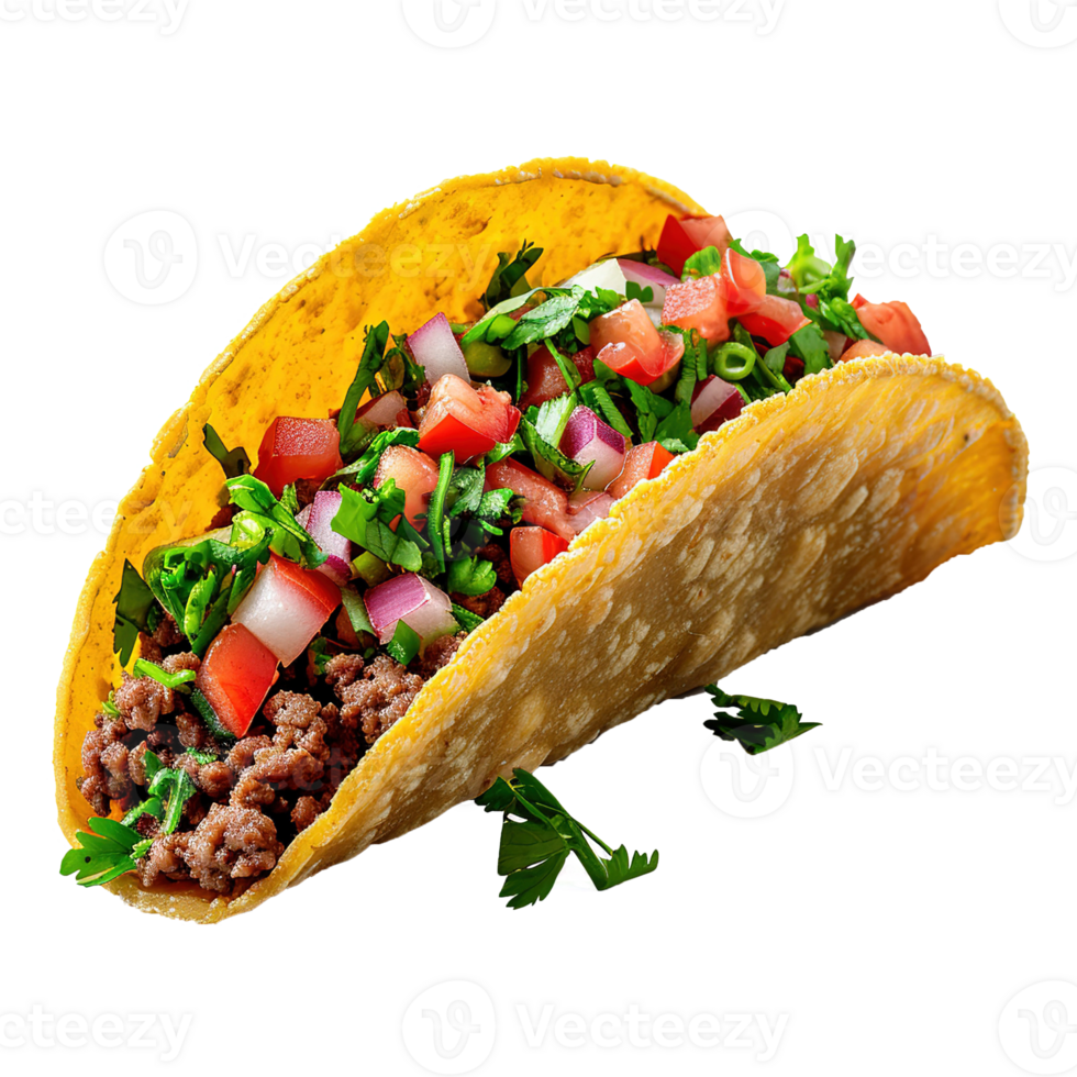 AI generated Mexican tacos with meat and vegetables isolated on transparent background png