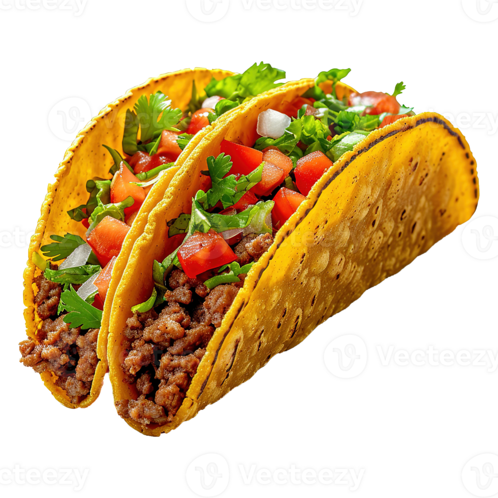 AI generated Mexican tacos with meat and vegetables isolated on transparent background png