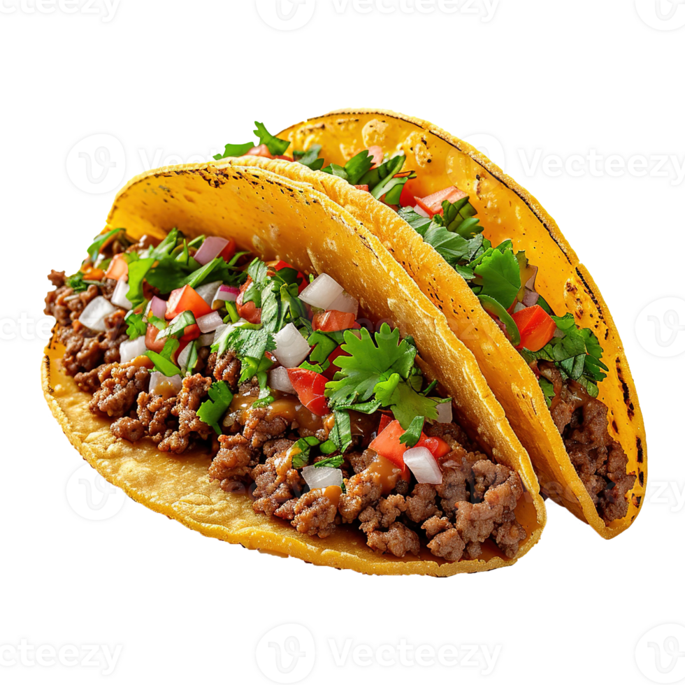 AI generated Mexican tacos with meat and vegetables isolated on transparent background png