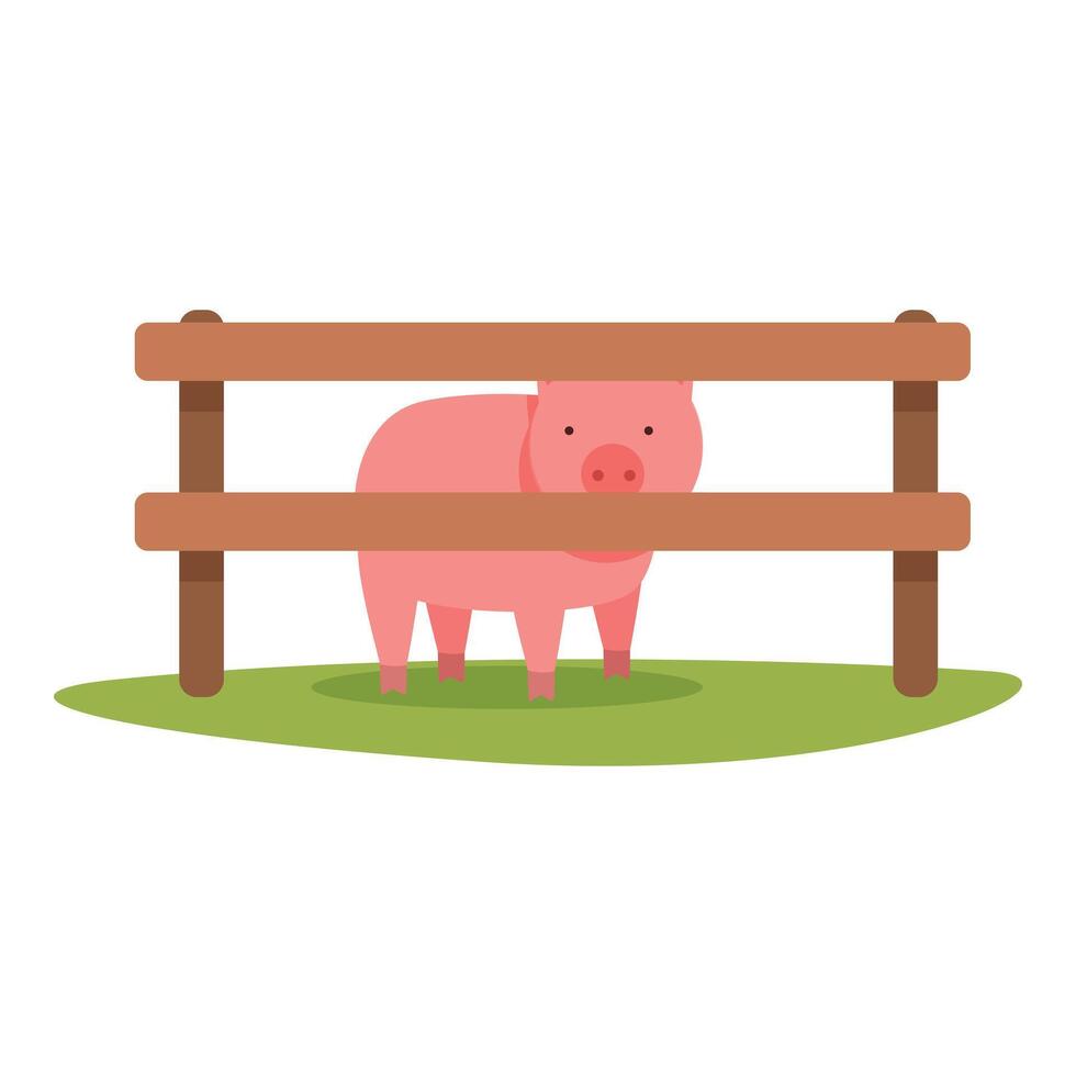 Pig farm under fence icon cartoon vector. Animal swine vector