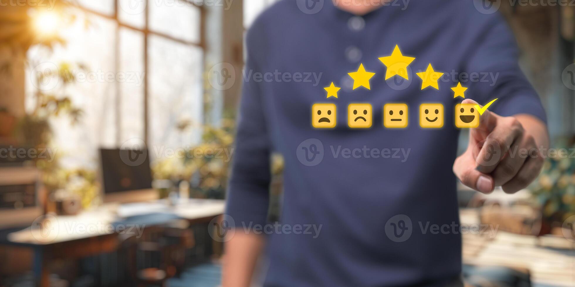 Concept satisfaction ,good feedback rating, customer review, happy smile relax face , think positive, assessment, , world mental health day, Calm mood, good mental health, good mood photo