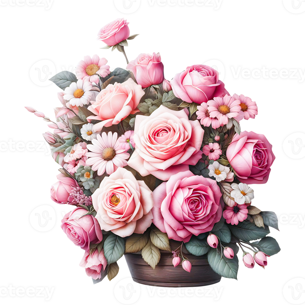 ai genererad rosa reste sig blommor i en blommig arrangemang med en transparent bakgrund png