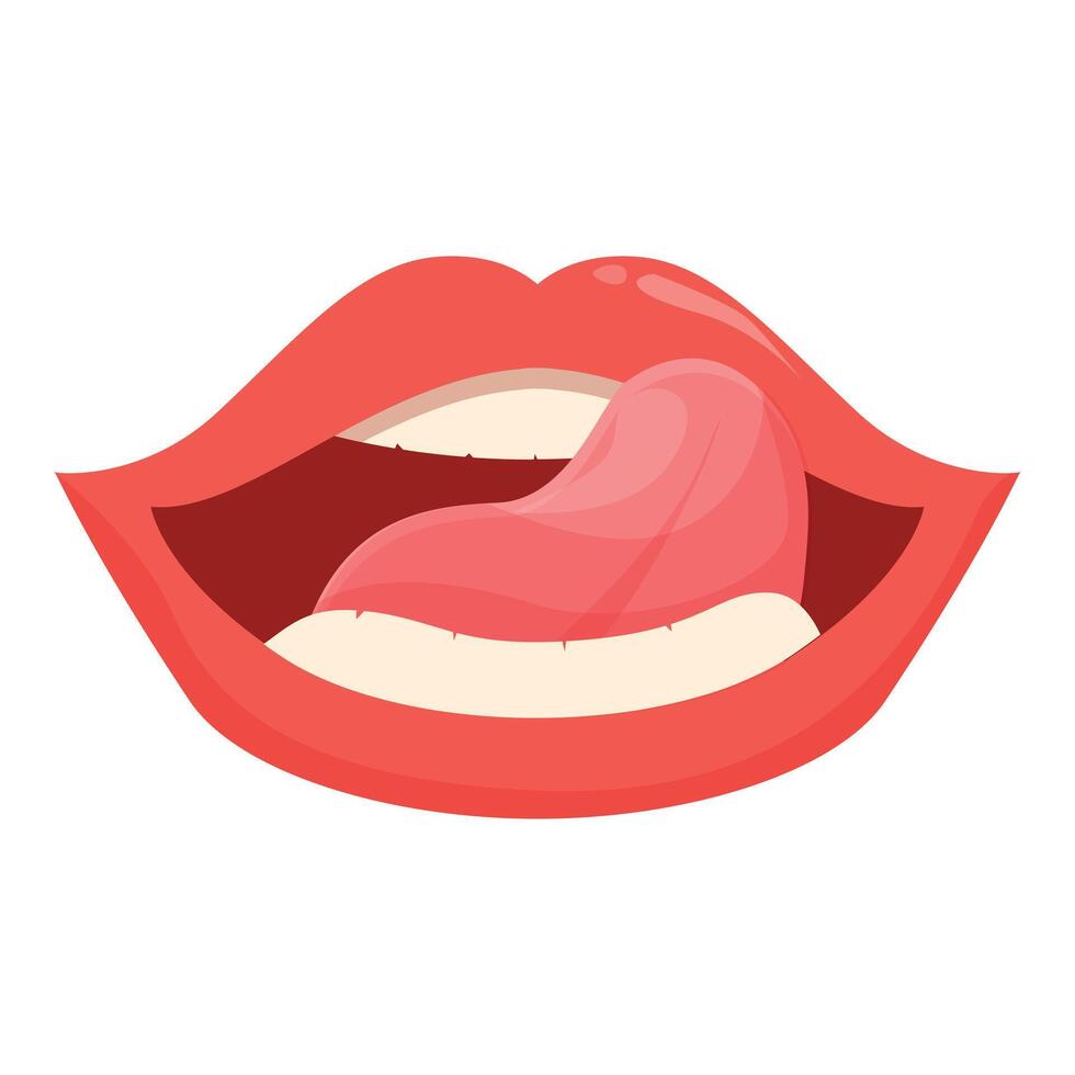 Tongue clean sexy teeth and lips icon cartoon vector. Cute female mouth vector