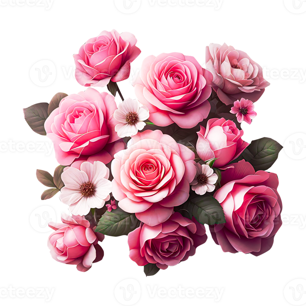 ai genererad rosa reste sig blommor i en blommig arrangemang med en transparent bakgrund png