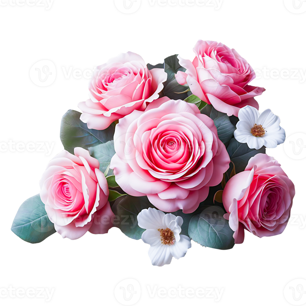 ai genererad rosa reste sig blommor i en blommig arrangemang med en transparent bakgrund png