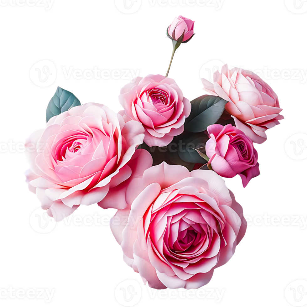 AI generated Pink rose flowers in a floral arrangement with a transparent background png