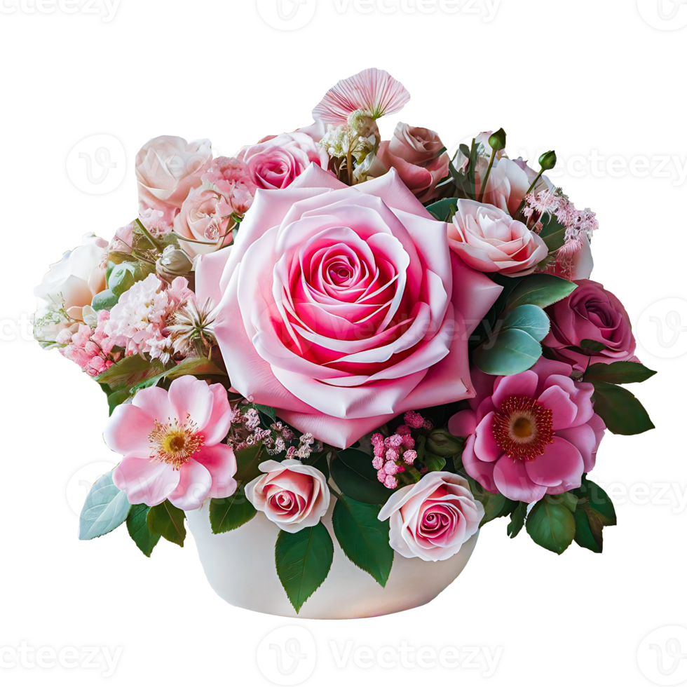 ai genererad rosa reste sig blommor i en blommig arrangemang med en transparent bakgrund png