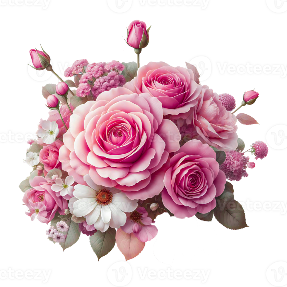 AI generated Pink rose flowers in a floral arrangement with a transparent background png