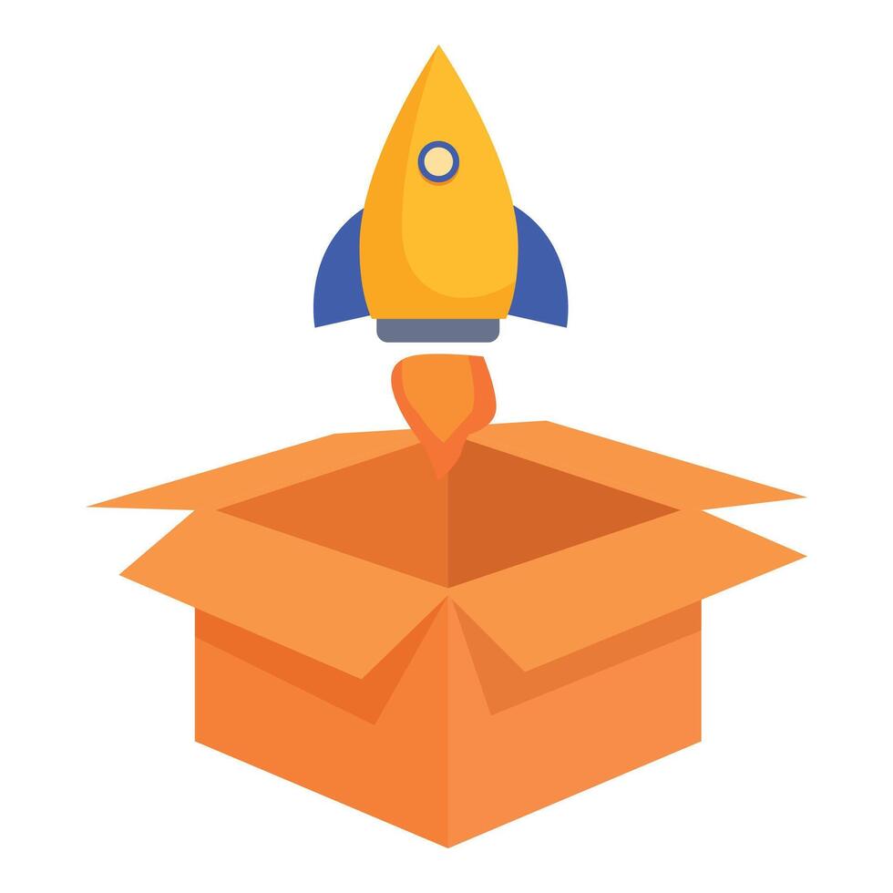 Rocket startup idea icon cartoon vector. Carton box vector