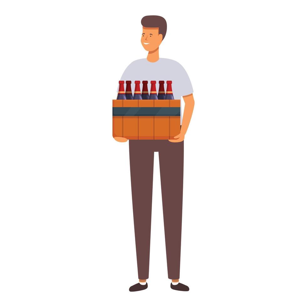 hombre tomar caja de vino botellas icono dibujos animados vector. Listo para fiesta vector