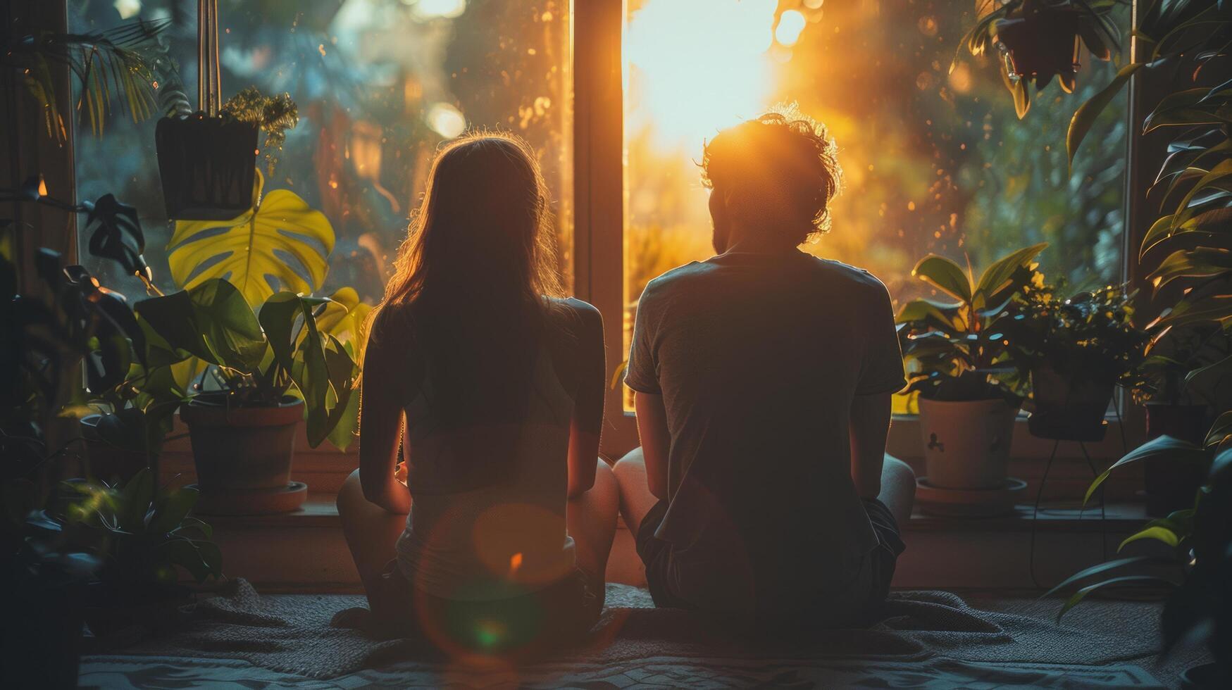 AI generated Two People Sitting in Front of a Window photo
