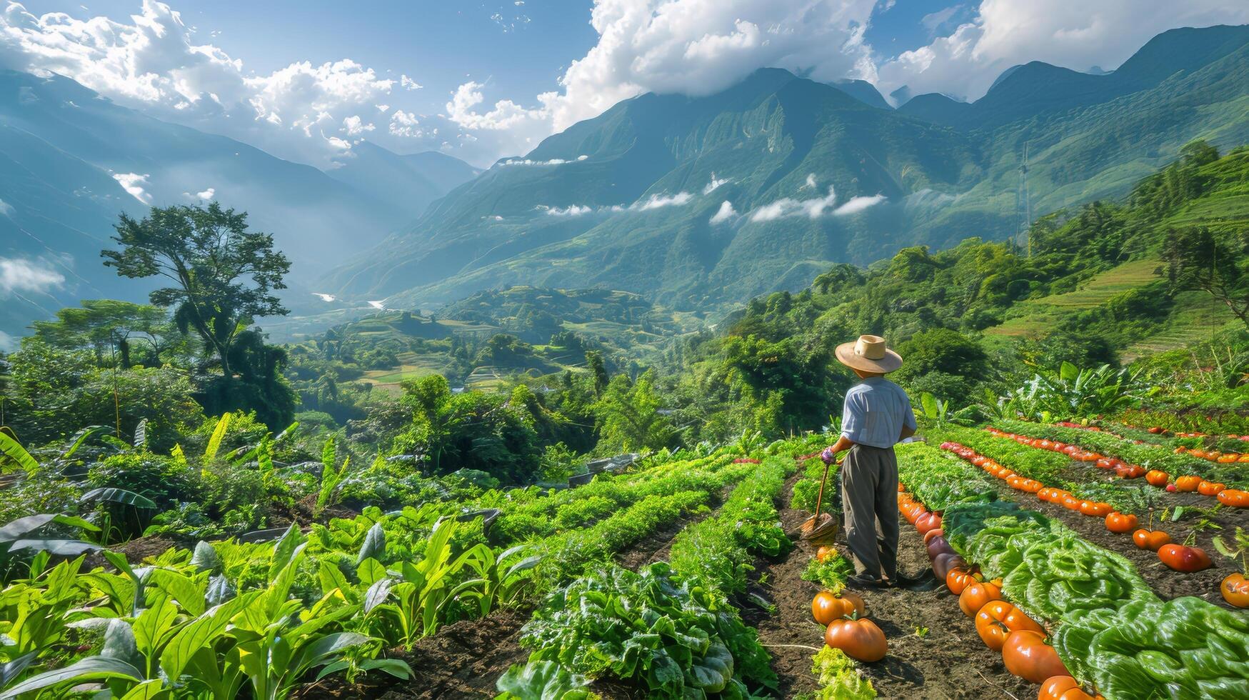 AI generated Man Standing in Vegetable-filled Garden photo