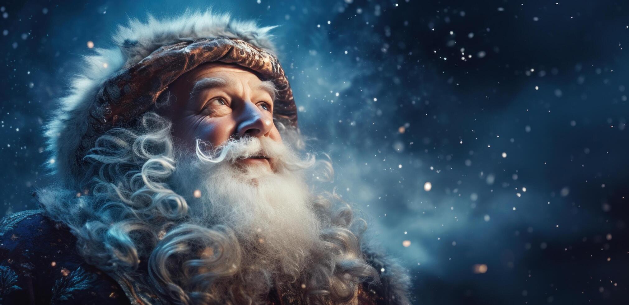 ai generado Papa Noel claus con estrellas y destellos foto