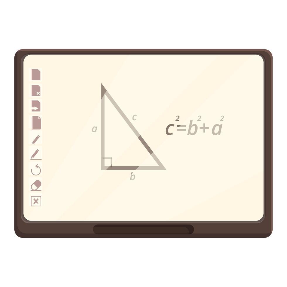 Mathematics on interactive board icon cartoon vector. Computer multimedia vector