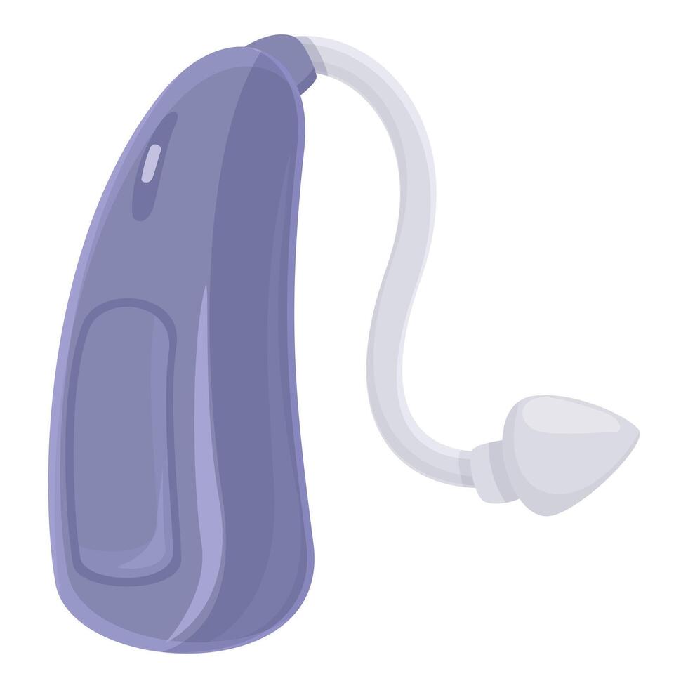 Violet analog hearing aid icon cartoon vector. Sound technology vector