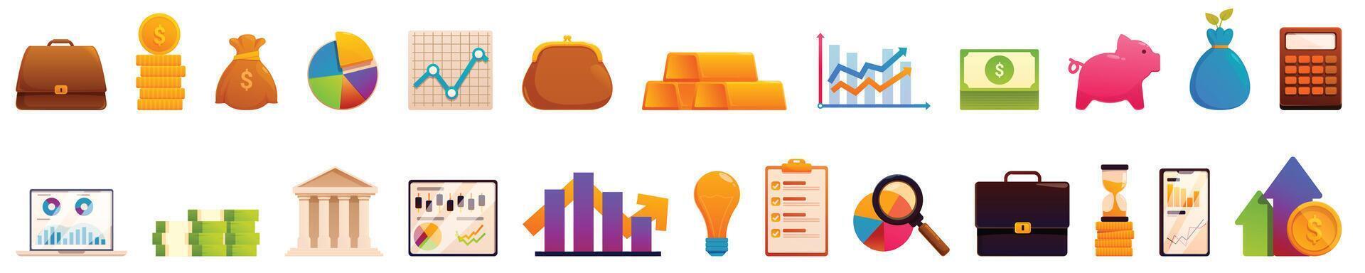 Investment portfolio icons set cartoon vector. Management plan vector