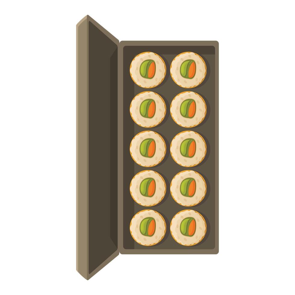 Open sushi box icon cartoon vector. Meal takeout deliver vector