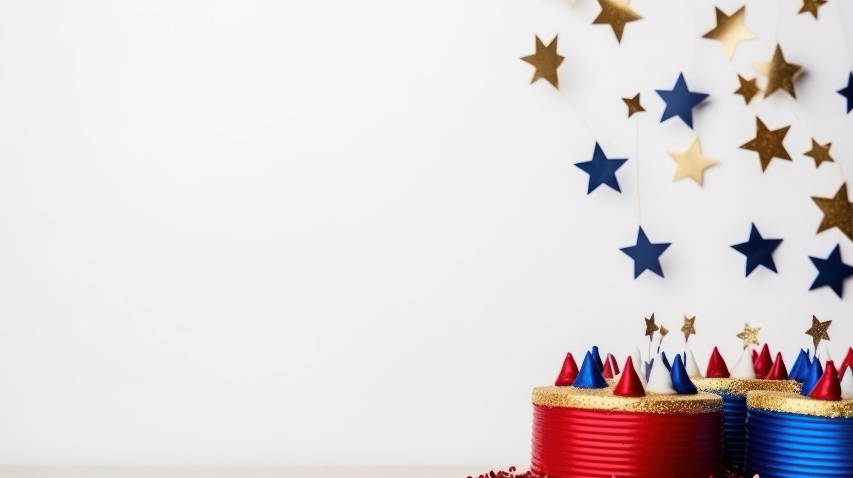 AI generated birthday holiday background, blue, red, gold colors photo