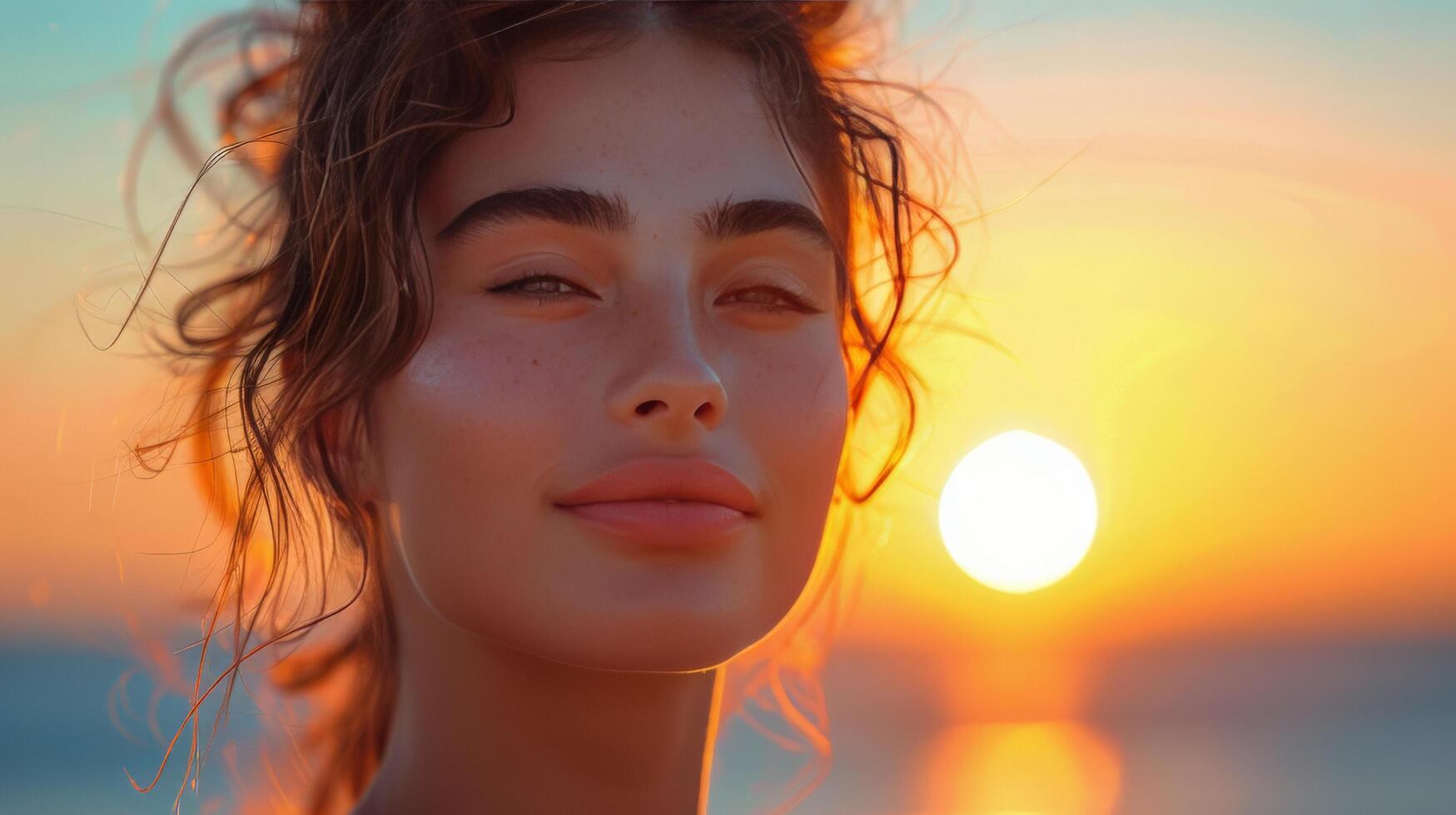 AI generated Woman Standing in Front of Sunset photo