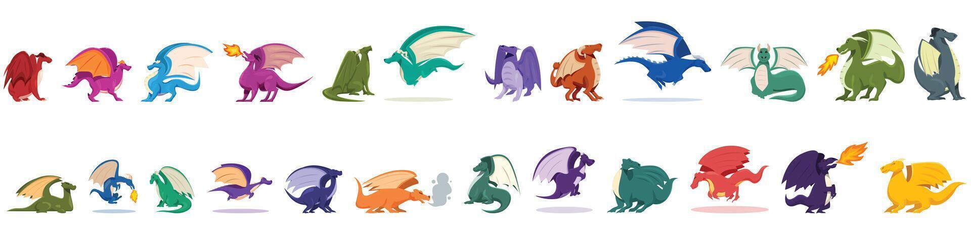 Flying fantasy dragon icons set cartoon vector. Animal wings vector