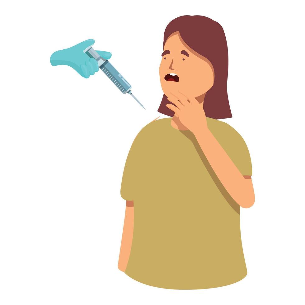 Kid afraid of syringe icon cartoon vector. Vaccine injection vector