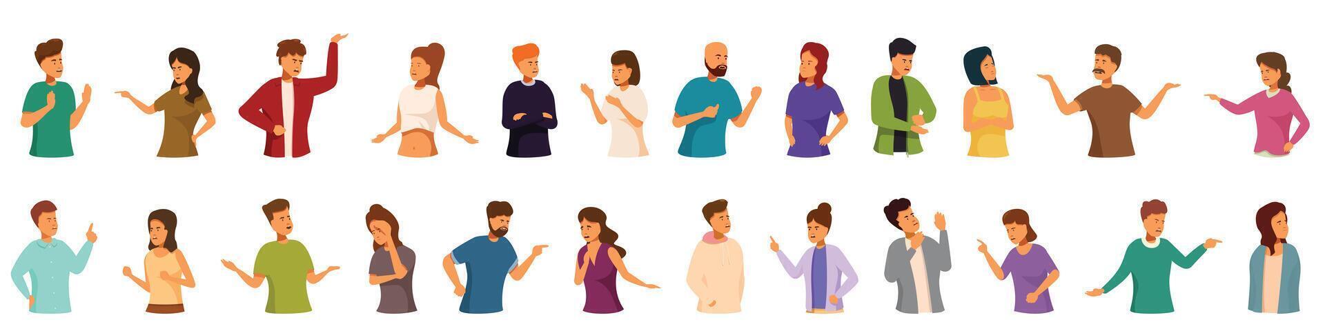Couples conflict icons set cartoon vector. Angry people vector
