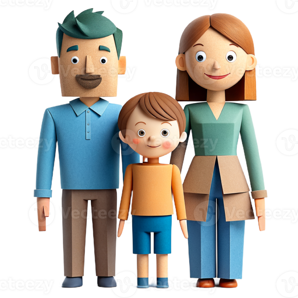 AI generated 3d cute family cartoon, paper art png