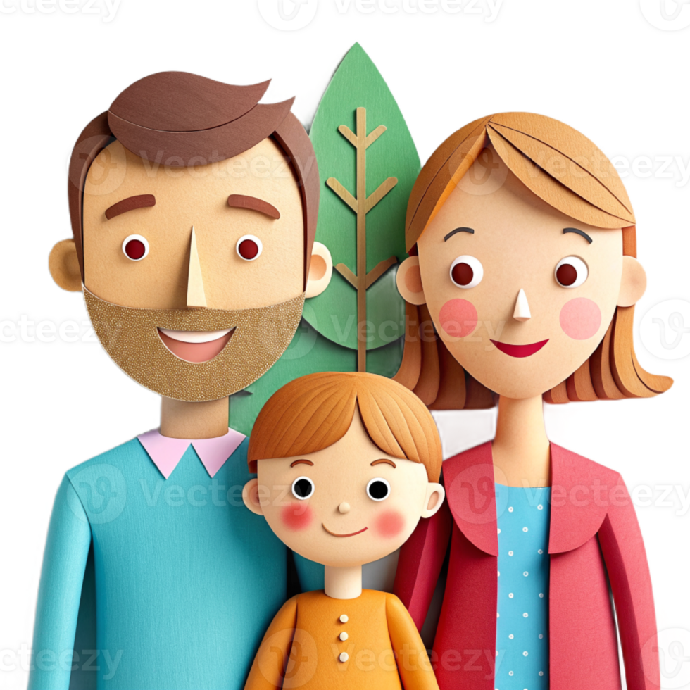 AI generated 3d cute family cartoon, paper art png