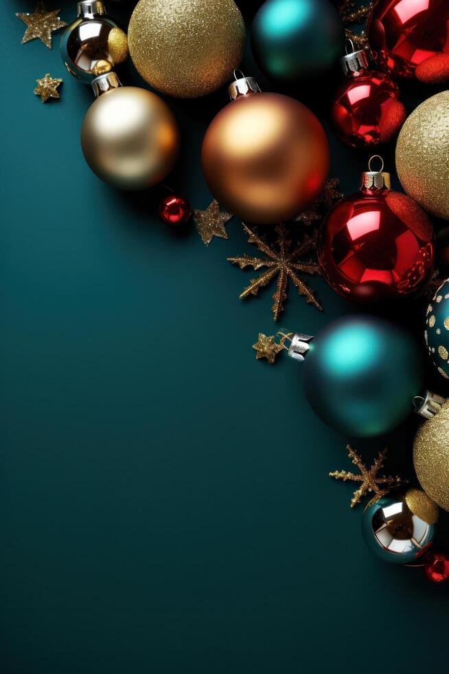 AI generated Background with christmas balls as decor  with copy space photo