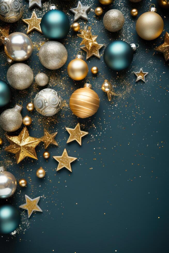 AI generated Background with christmas balls as decor  with copy space photo