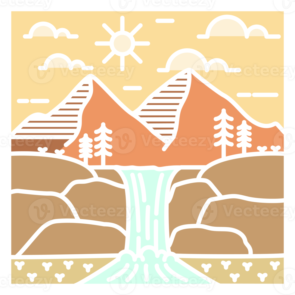 illustration av berg och vattenfall monoline eller linje konst stil png