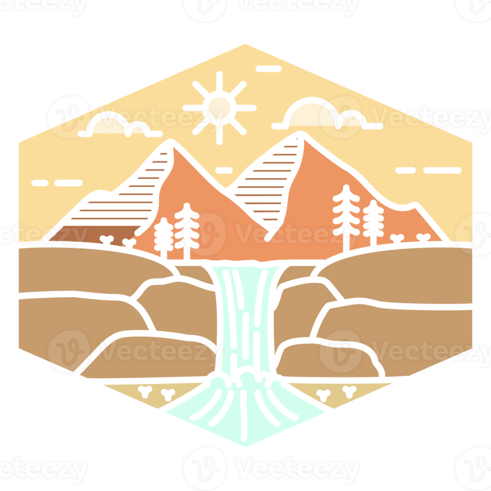 Illustration von Berg und Wasserfall Monoline oder Linie Kunst Stil png