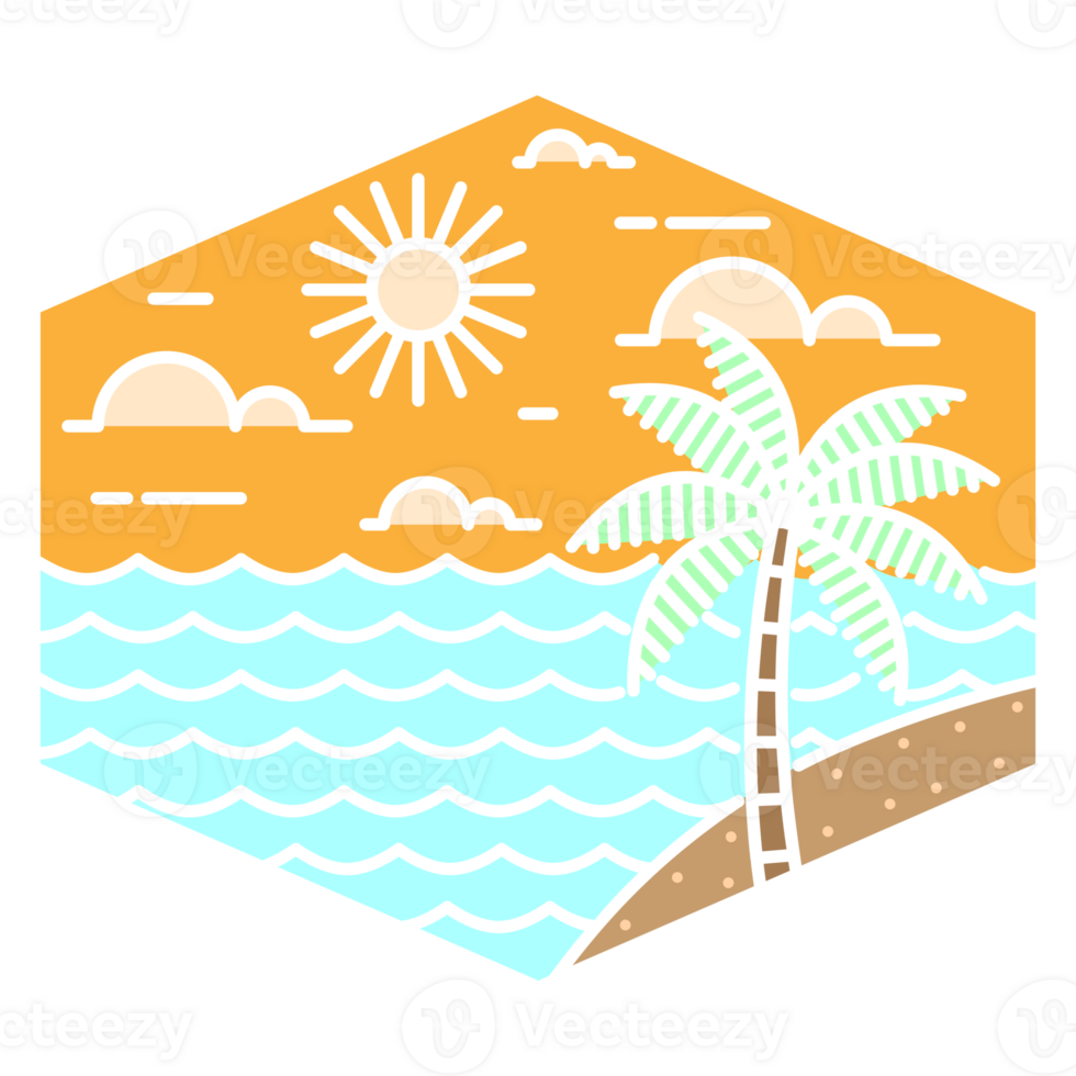 illustration of beach monoline or line art style png