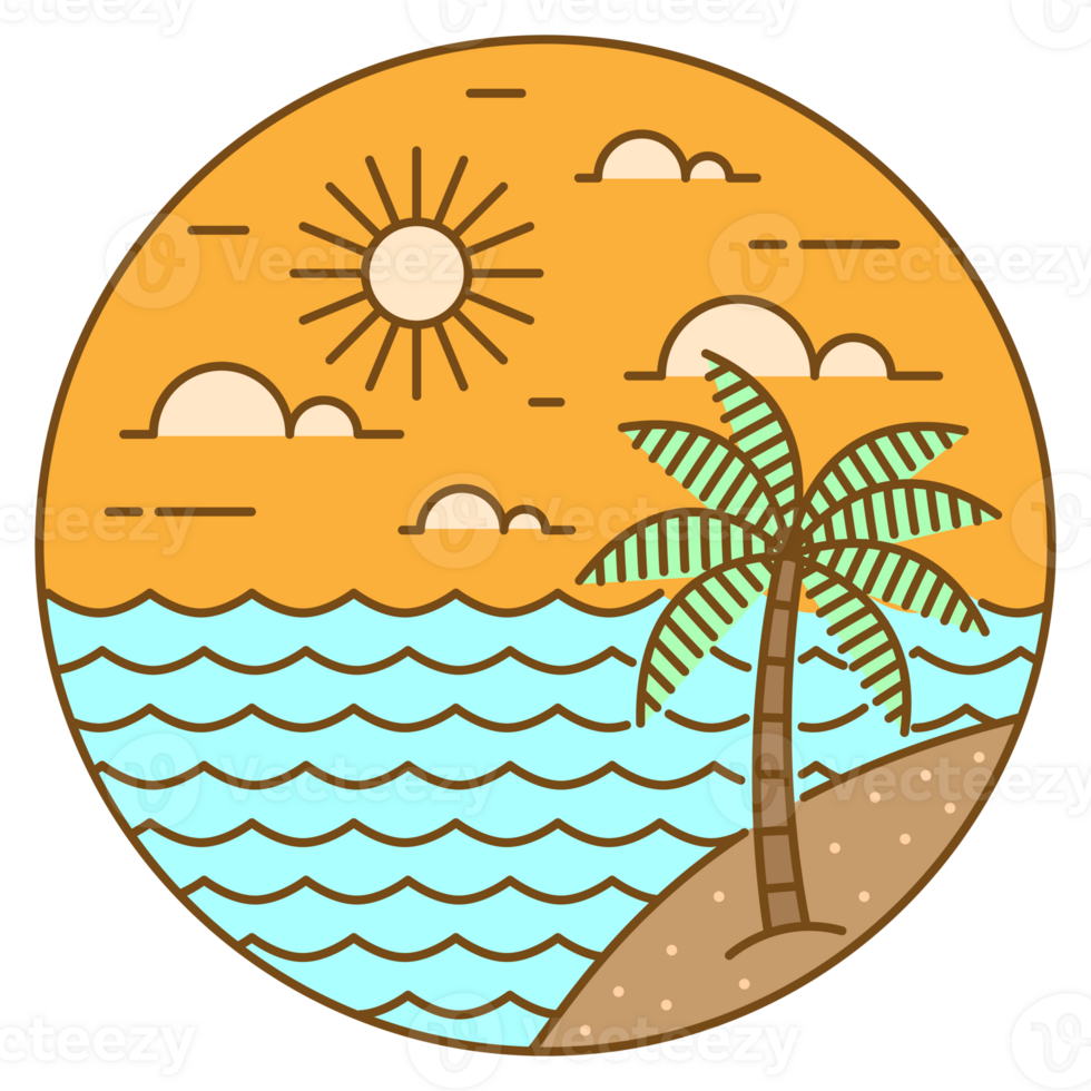 illustration of beach monoline or line art style png