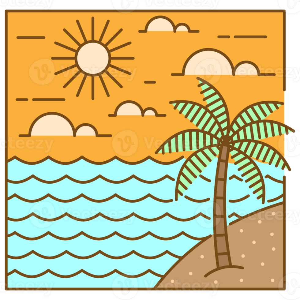 illustration of beach monoline or line art style png