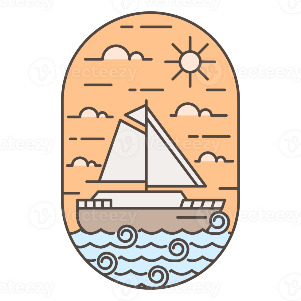 illustration of ocean and sailboat monoline or line art style png