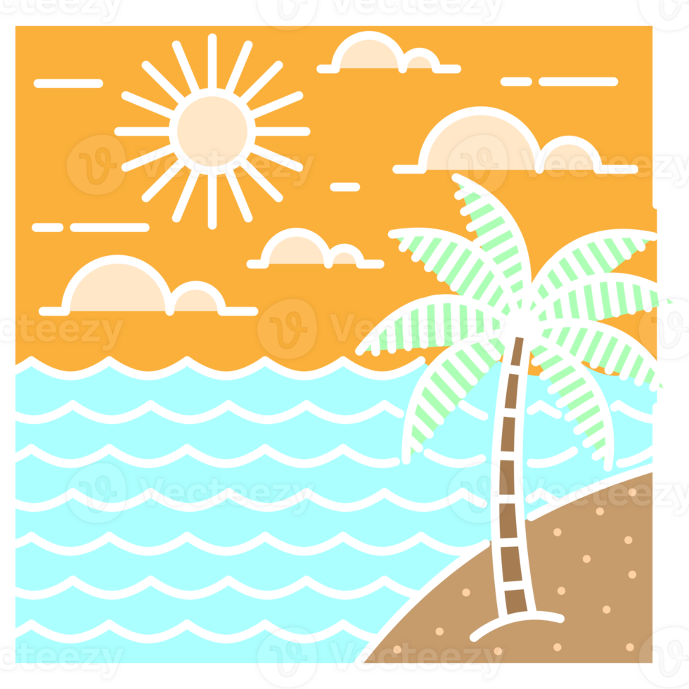 illustration of beach monoline or line art style png