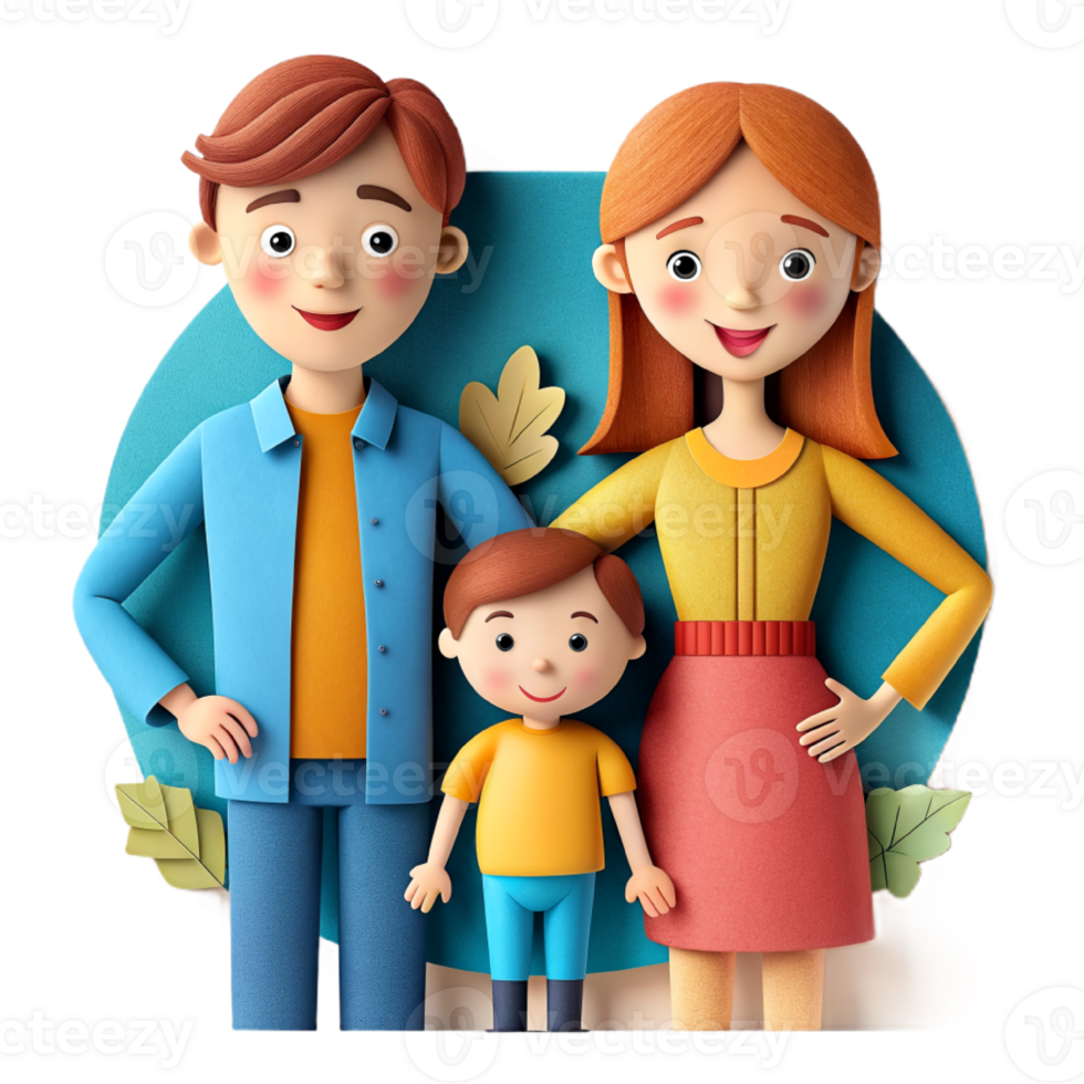 AI generated 3d cute family cartoon, paper art png