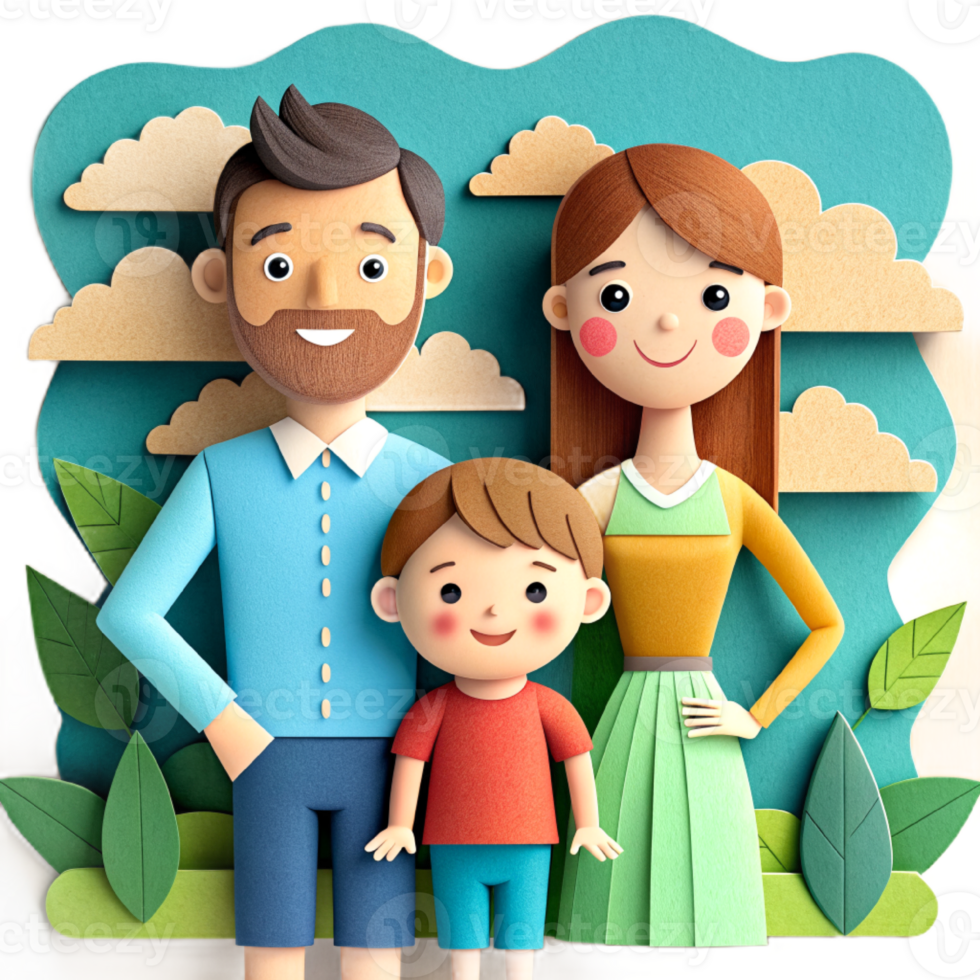 AI generated 3d cute family cartoon, paper art png